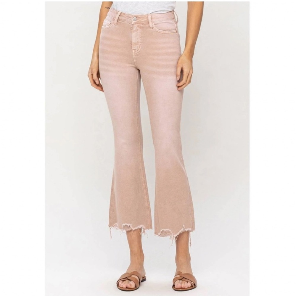 VERVET BY FLYING MONKEY Bella High Rise Flare Jeans Size 31‎ Raw Hem Mauve Pink